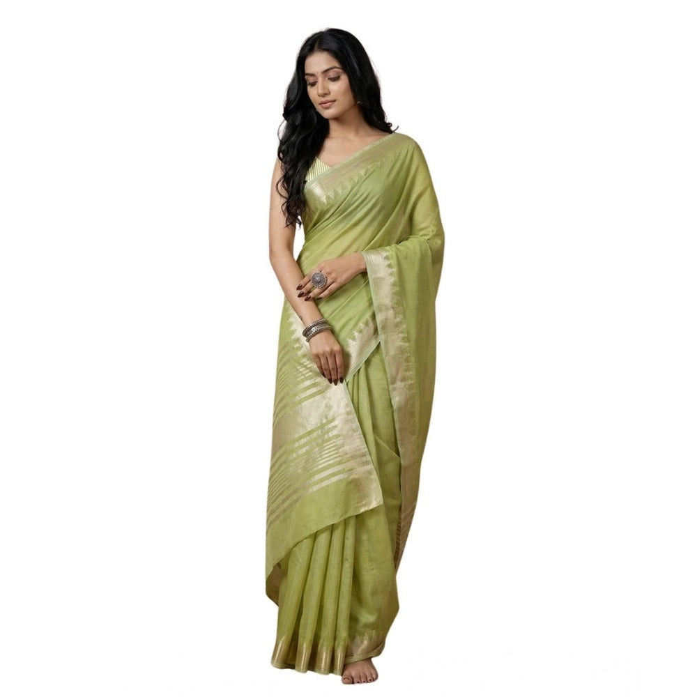 Vaystra Cotton Printed Saree With Unstitched Blouse 5.5Mtr – Light Green