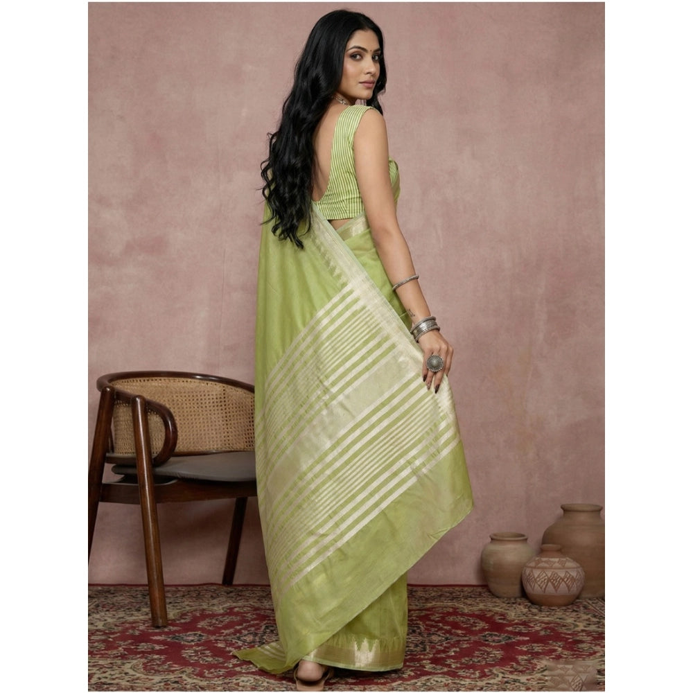 Vaystra Cotton Printed Saree With Unstitched Blouse 5.5Mtr – Light Green
