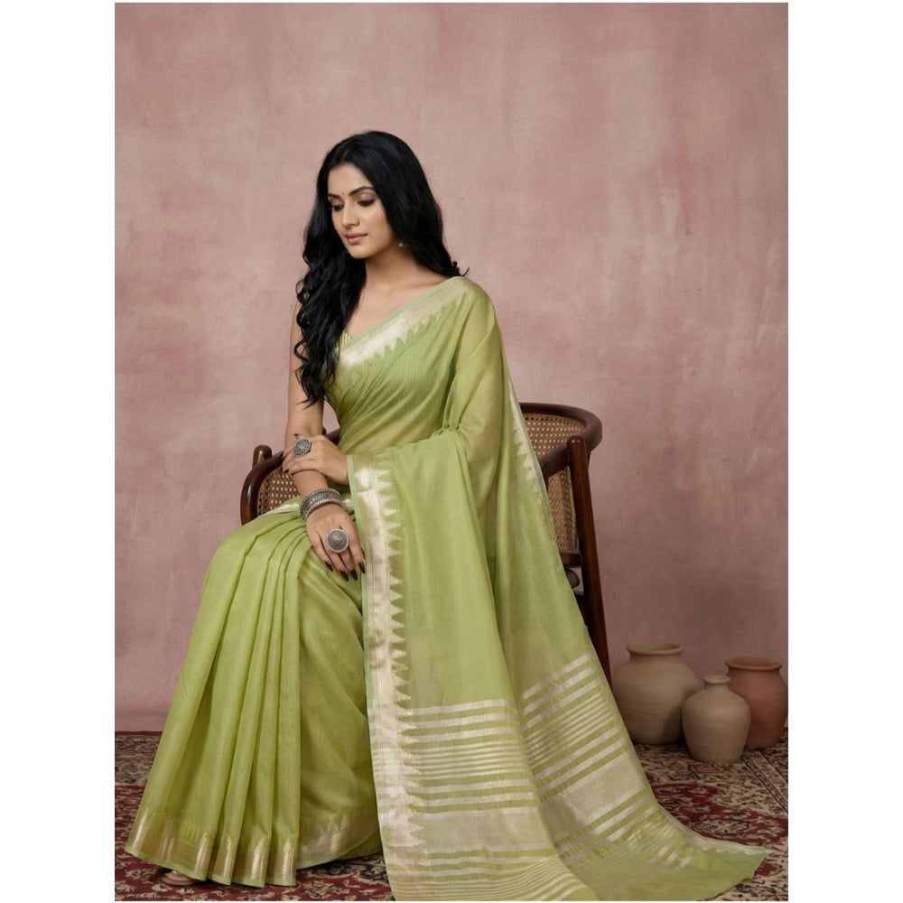 Vaystra Cotton Printed Saree With Unstitched Blouse 5.5Mtr – Light Green