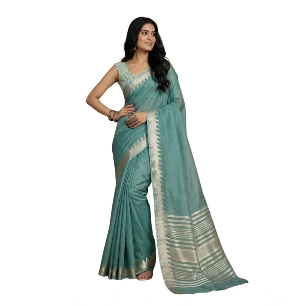 Vaystra Cotton Printed Saree With Unstitched Blouse 5.5Mtr – Teal