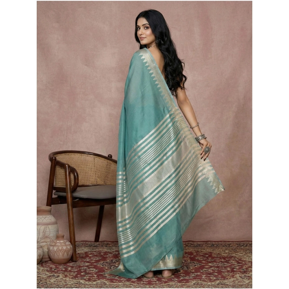 Vaystra Cotton Printed Saree With Unstitched Blouse 5.5Mtr – Teal