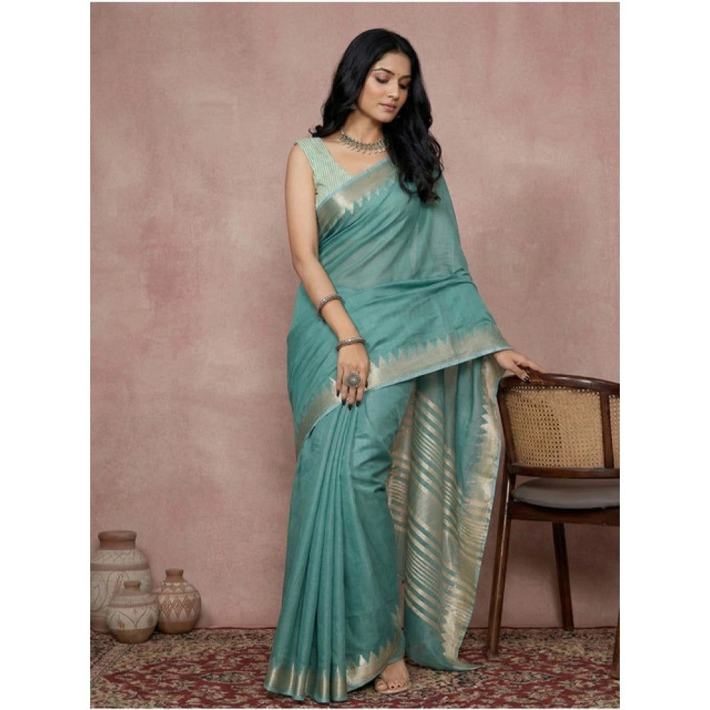 Vaystra Cotton Printed Saree With Unstitched Blouse 5.5Mtr – Teal