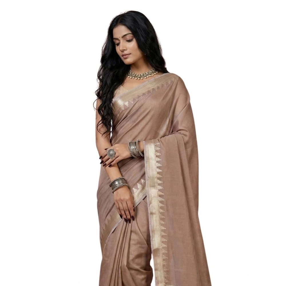 Vaystra Cotton Printed Saree With Unstitched Blouse 5.5Mtr – Beige