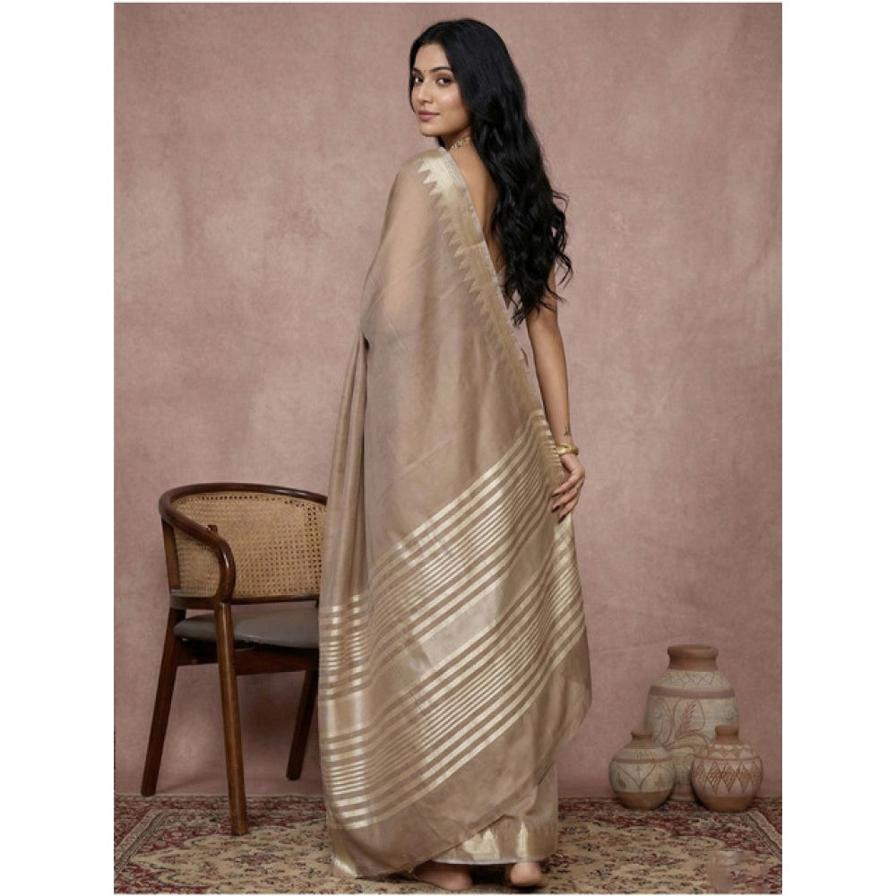 Vaystra Cotton Printed Saree With Unstitched Blouse 5.5Mtr – Beige