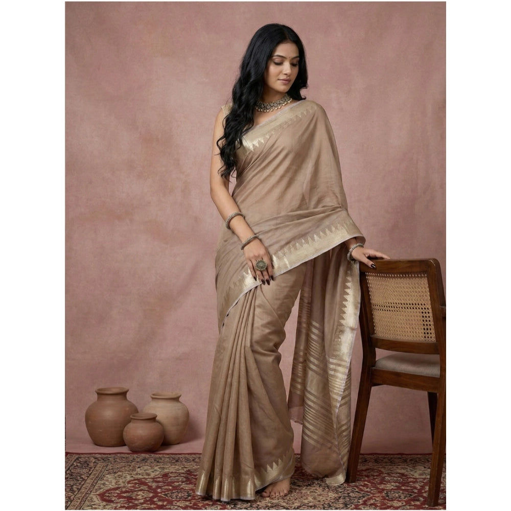 Vaystra Cotton Printed Saree With Unstitched Blouse 5.5Mtr – Beige