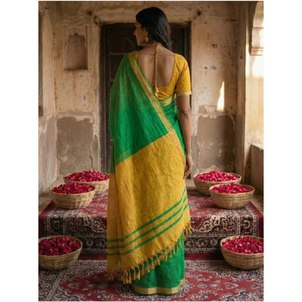 Vaystra Cotton Printed Saree With Unstitched Blouse 5.5Mtr – Green