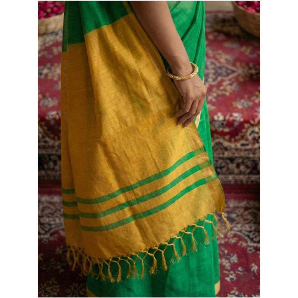 Vaystra Cotton Printed Saree With Unstitched Blouse 5.5Mtr – Green