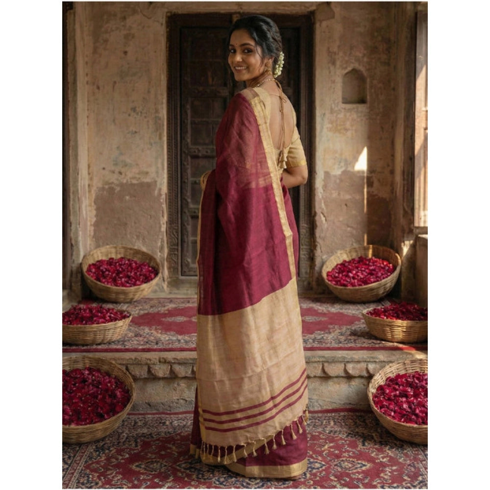 Vaystra Cotton Printed Saree With Unstitched Blouse 5.5Mtr – Wine