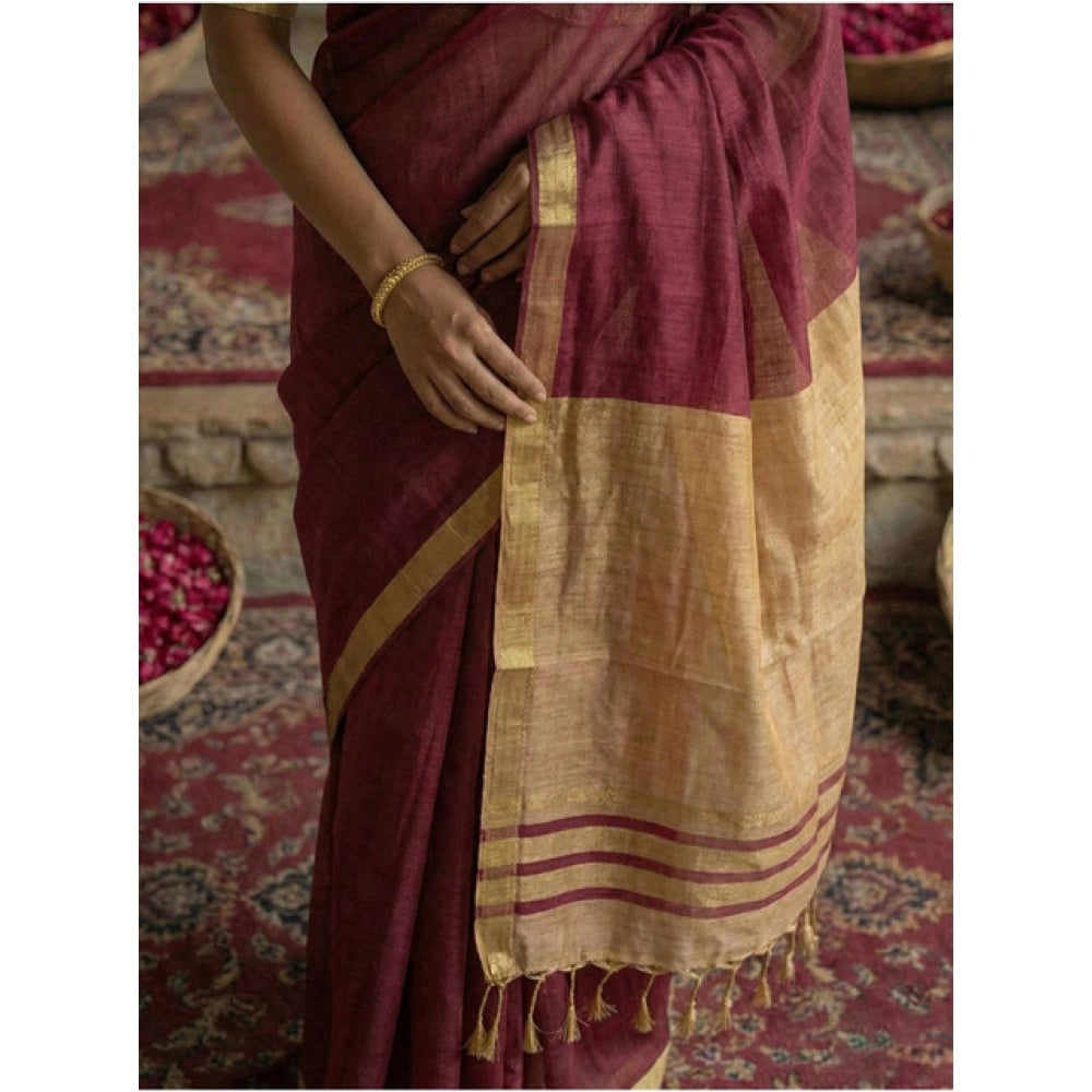 Vaystra Cotton Printed Saree With Unstitched Blouse 5.5Mtr – Wine