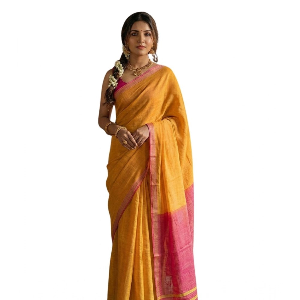 Vaystra Cotton Printed Saree With Unstitched Blouse 5.5Mtr – Yellow