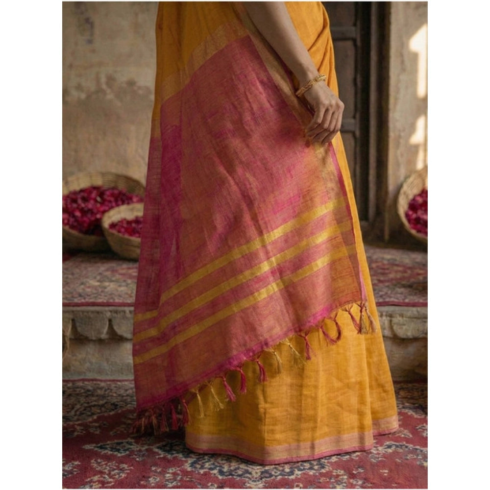 Vaystra Cotton Printed Saree With Unstitched Blouse 5.5Mtr – Yellow