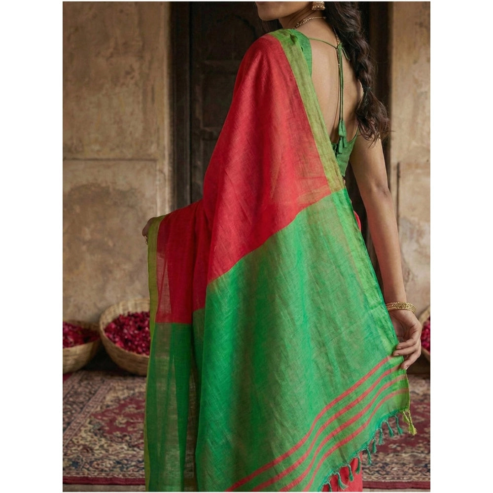 Vaystra Cotton Printed Saree With Unstitched Blouse 5.5Mtr – Red