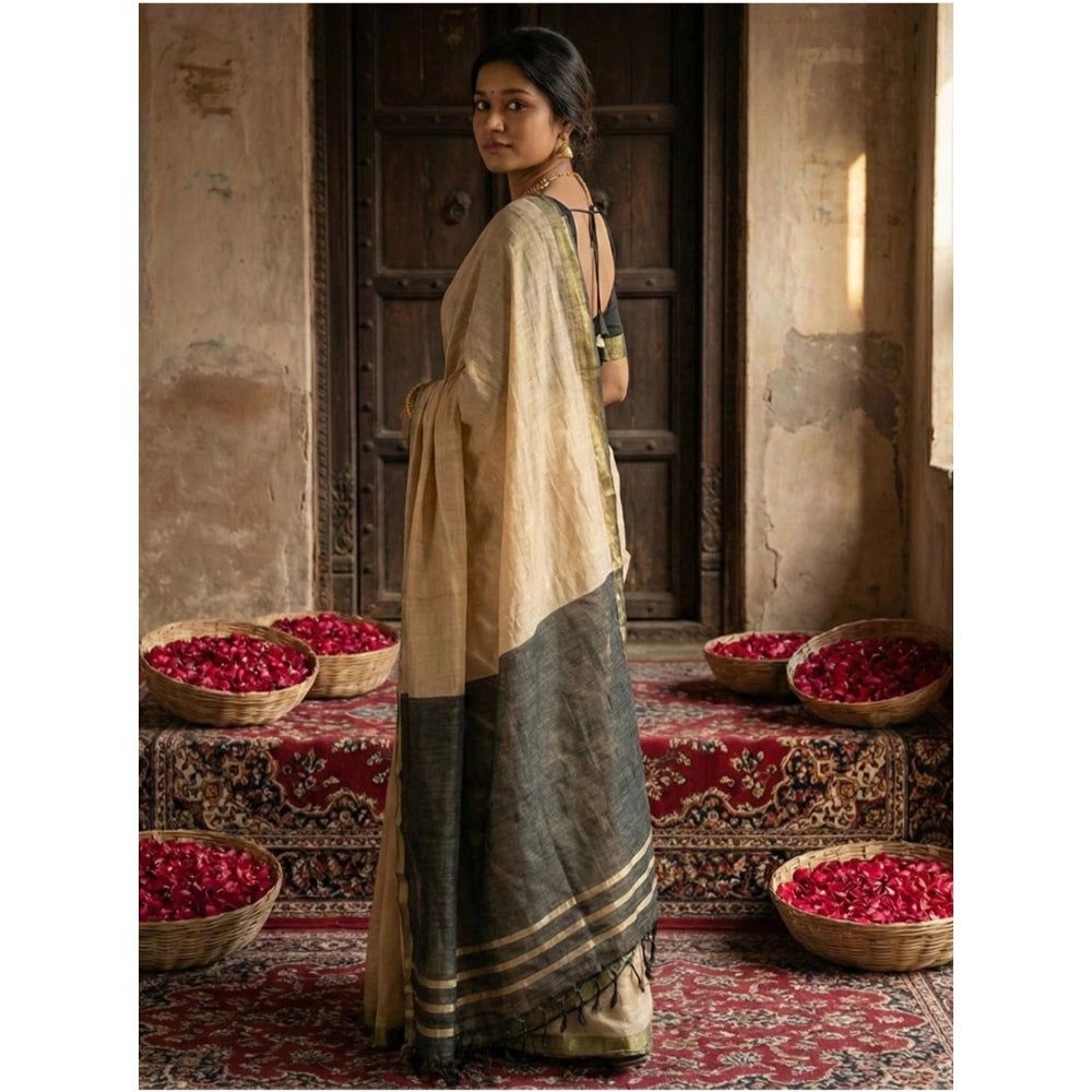 Vaystra Cotton Printed Saree With Unstitched Blouse 5.5Mtr – Beige