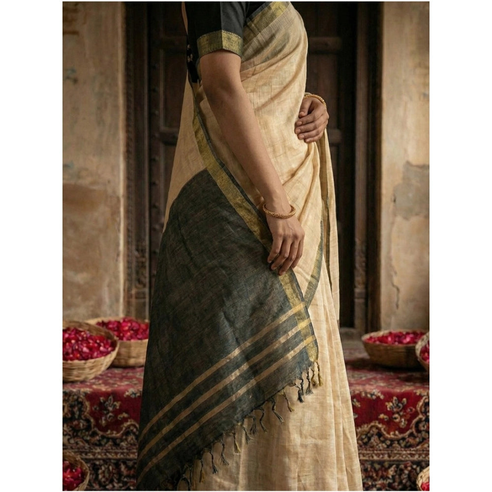 Vaystra Cotton Printed Saree With Unstitched Blouse 5.5Mtr – Beige