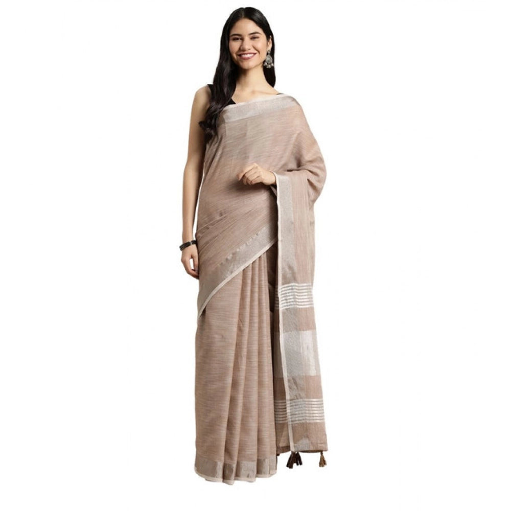 Vaystra Linen Cotton Printed Saree With Unstitched Blouse 5.5Mtr – Beige
