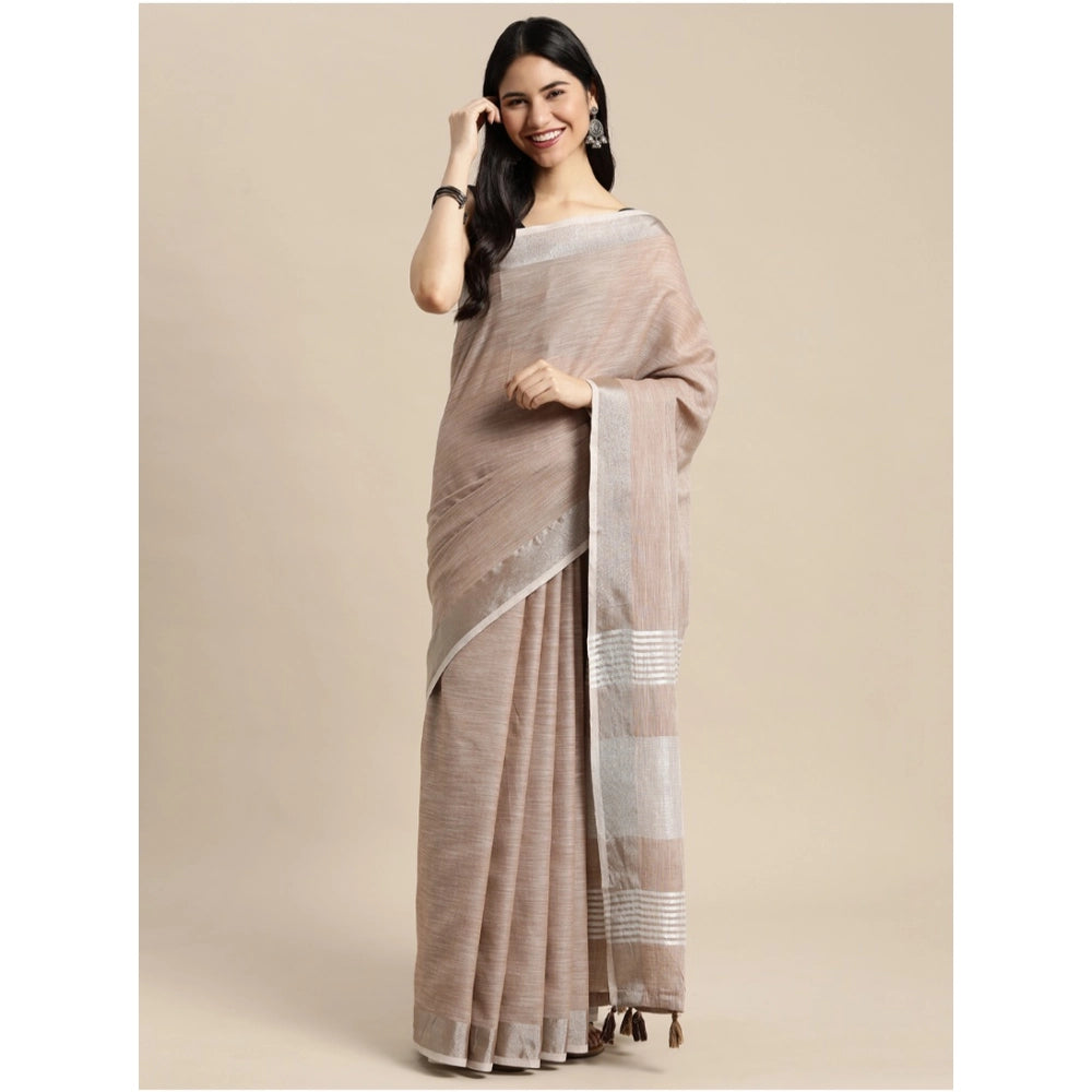 Vaystra Linen Cotton Printed Saree With Unstitched Blouse 5.5Mtr – Beige