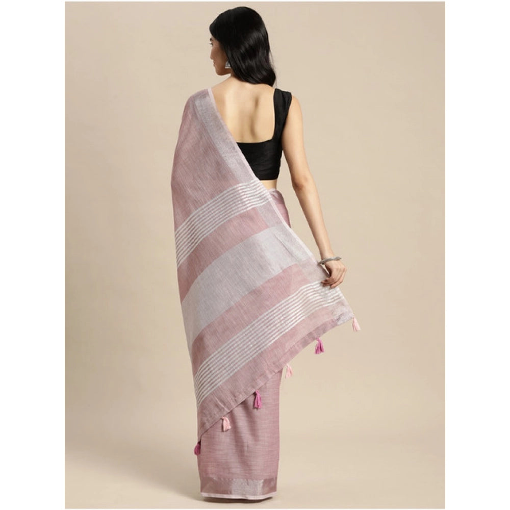 Vaystra Linen Cotton Printed Saree With Unstitched Blouse 5.5Mtr – Purple