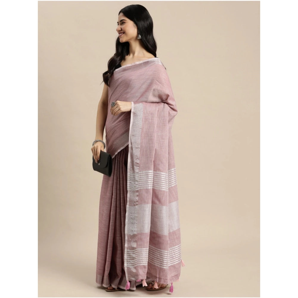 Vaystra Linen Cotton Printed Saree With Unstitched Blouse 5.5Mtr – Purple