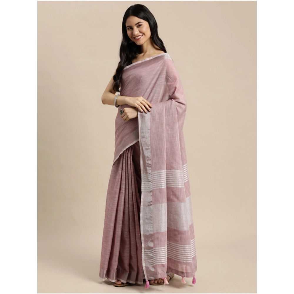 Vaystra Linen Cotton Printed Saree With Unstitched Blouse 5.5Mtr – Purple