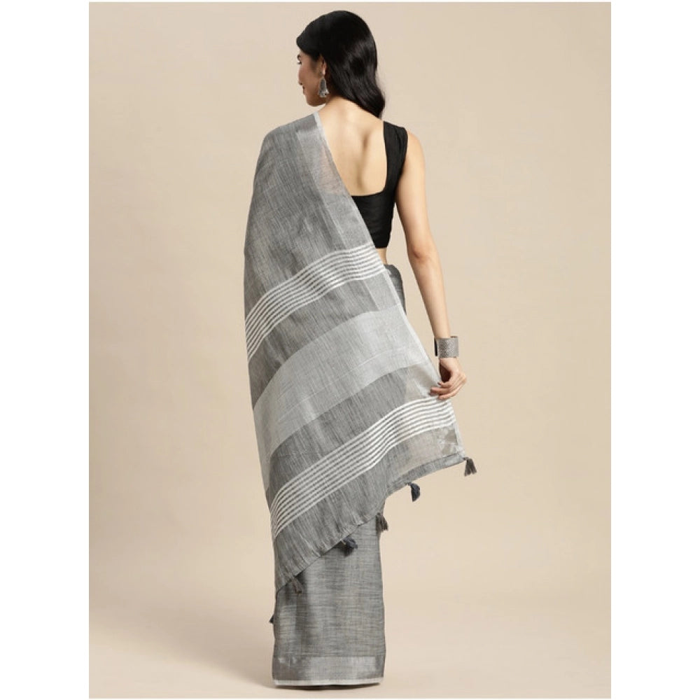 Vaystra Linen Cotton Printed Saree With Unstitched Blouse 5.5Mtr – Dark Grey