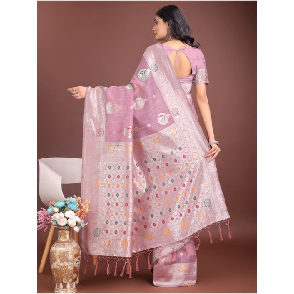 Vaystra Linen Cotton Printed Saree With Unstitched Blouse 5.5Mtr – Purple