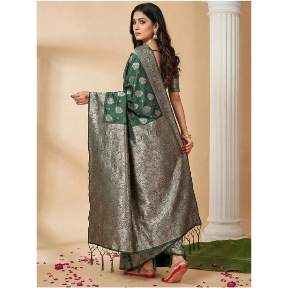 Vaystra Silk Blend Printed Saree With Unstitched Blouse 5.5Mtr – Dark Green