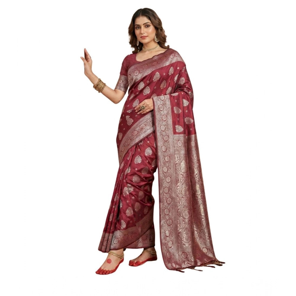 Vaystra Silk Blend Printed Saree With Unstitched Blouse 5.5Mtr – Maroon