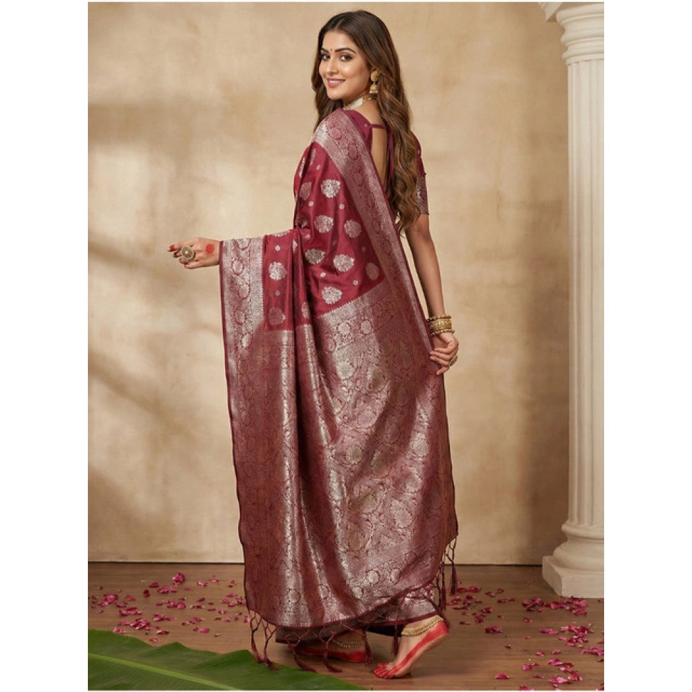 Vaystra Silk Blend Printed Saree With Unstitched Blouse 5.5Mtr – Maroon