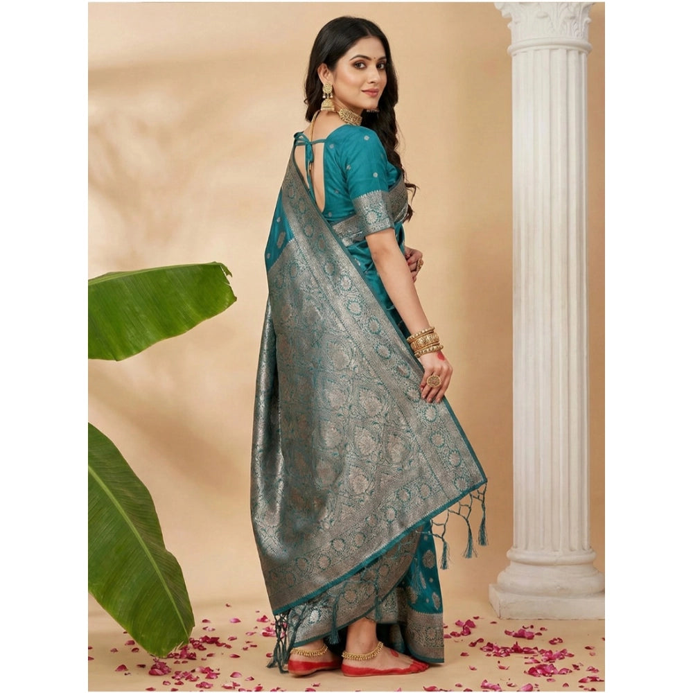 Vaystra Silk Blend Printed Saree With Unstitched Blouse 5.5Mtr – Sea Green