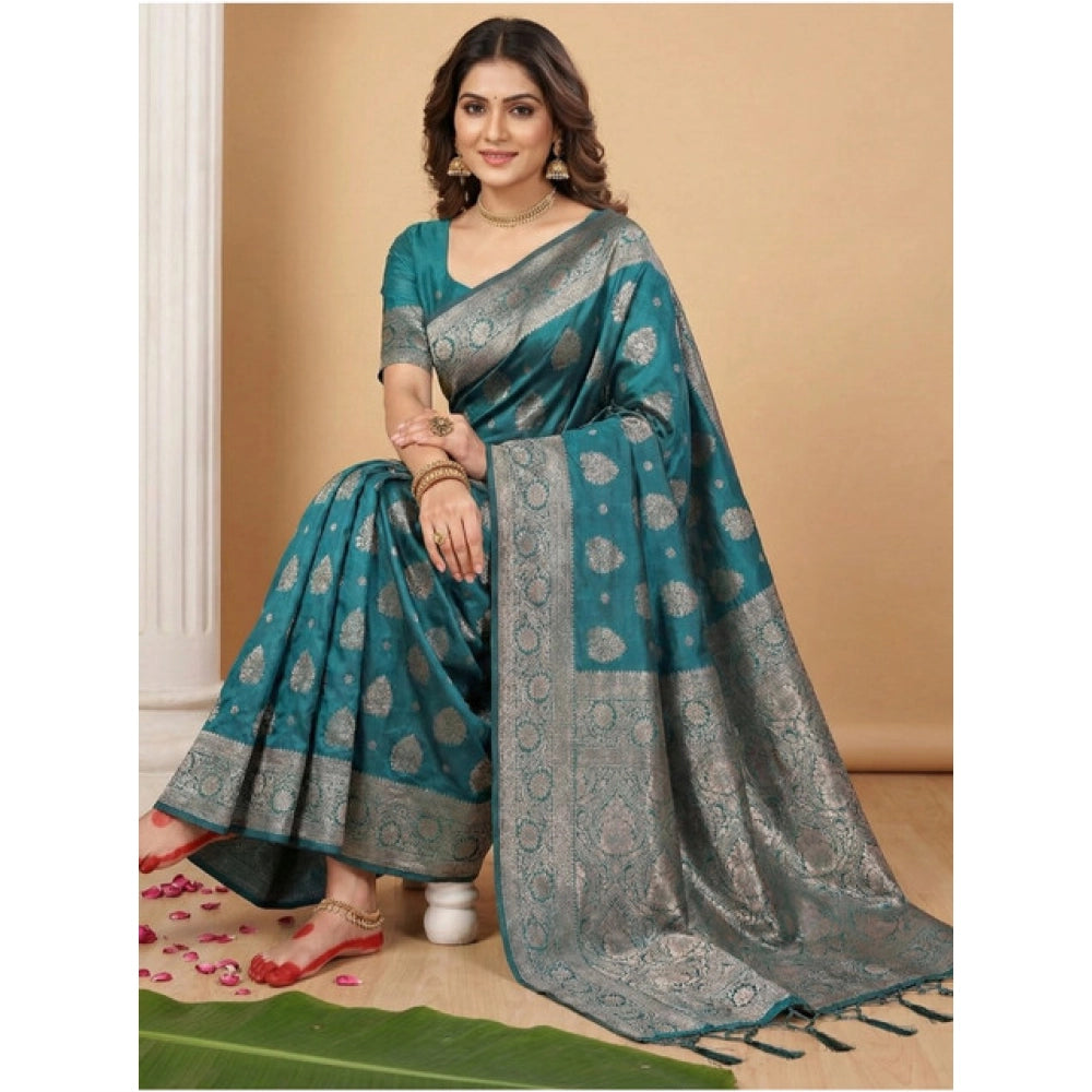 Vaystra Silk Blend Printed Saree With Unstitched Blouse 5.5Mtr – Sea Green