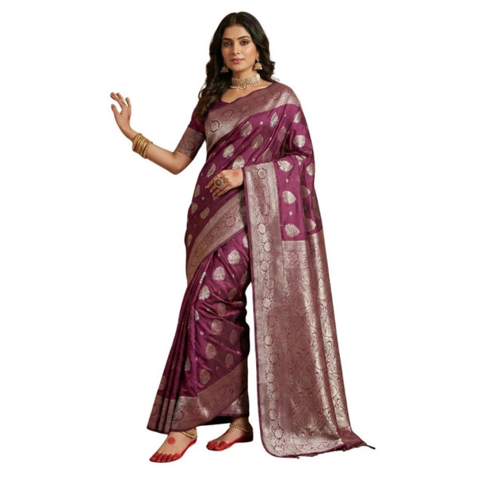 Vaystra Silk Blend Printed Saree With Unstitched Blouse 5.5Mtr – Purple