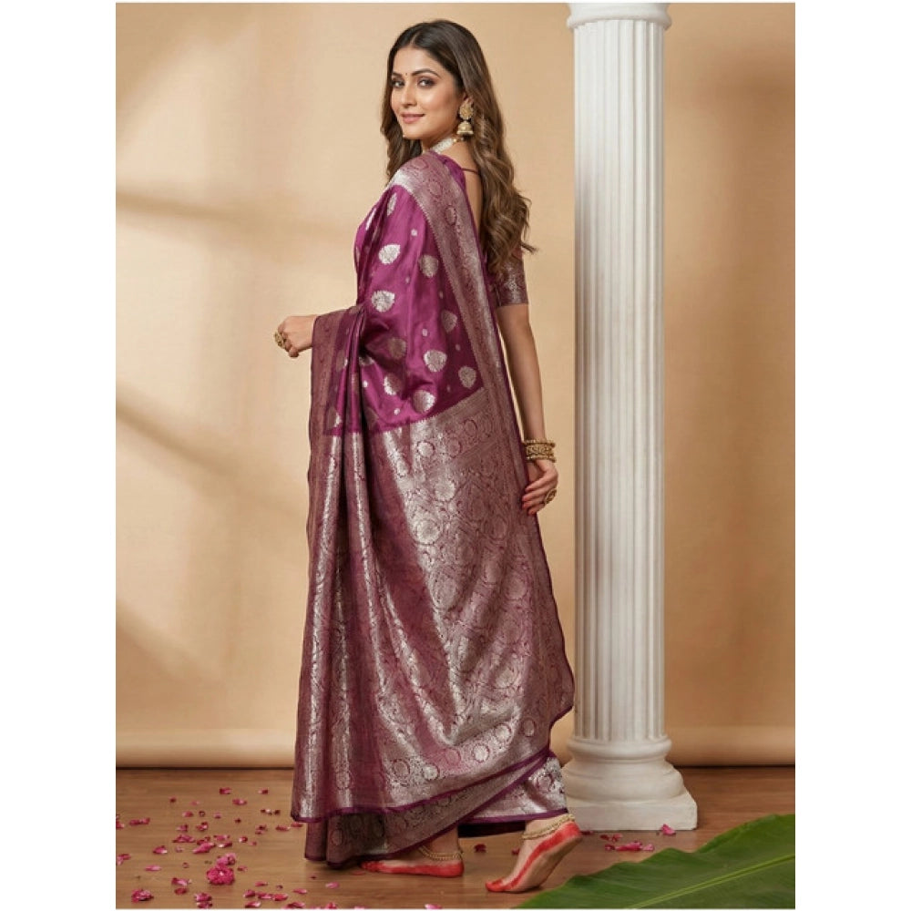 Vaystra Silk Blend Printed Saree With Unstitched Blouse 5.5Mtr – Purple