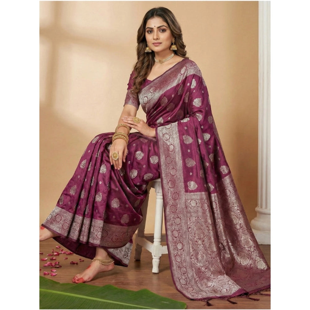 Vaystra Silk Blend Printed Saree With Unstitched Blouse 5.5Mtr – Purple