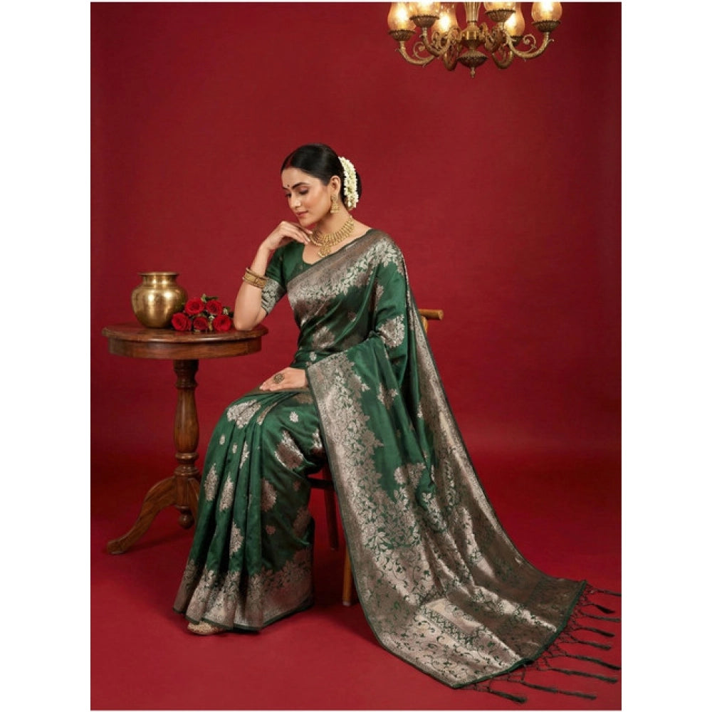 Vaystra Silk Blend Printed Saree With Unstitched Blouse 5.5Mtr – Dark Green