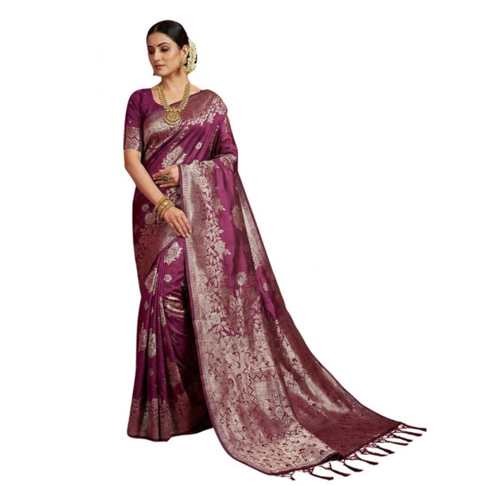 Vaystra Silk Blend Printed Saree With Unstitched Blouse 5.5Mtr – Purple