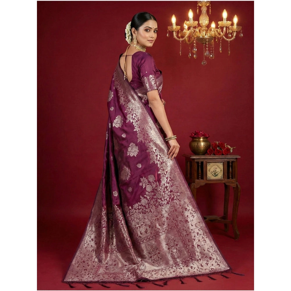 Vaystra Silk Blend Printed Saree With Unstitched Blouse 5.5Mtr – Purple