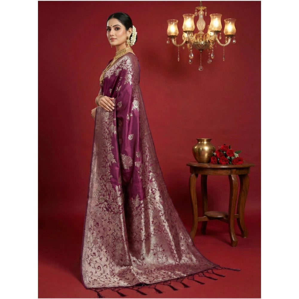 Vaystra Silk Blend Printed Saree With Unstitched Blouse 5.5Mtr – Purple