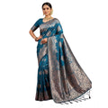 Vaystra Silk Blend Printed Saree With Unstitched Blouse 5.5Mtr – Teal Blue