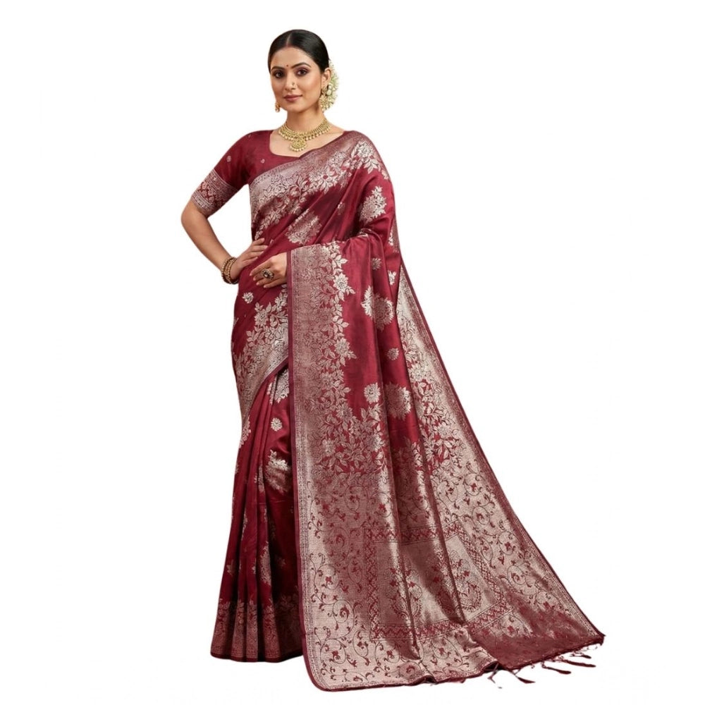 Vaystra Silk Blend Printed Saree With Unstitched Blouse 5.5Mtr – Maroon