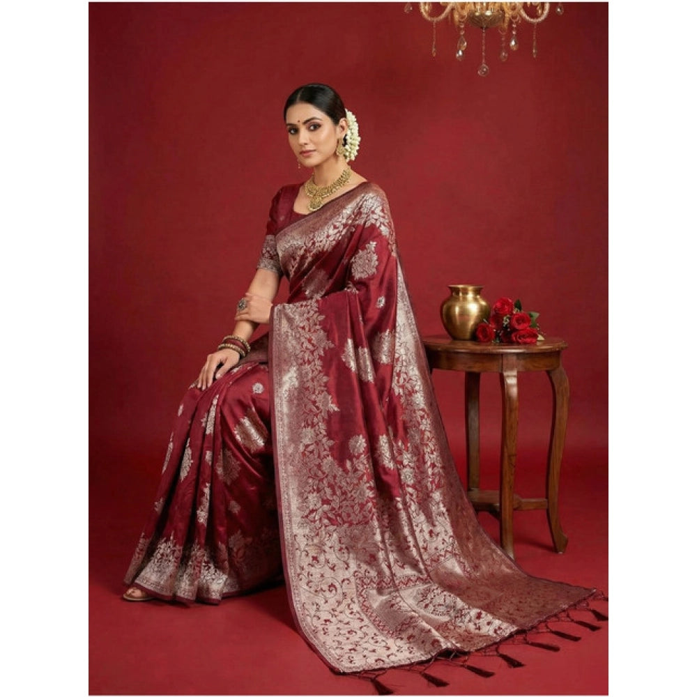 Vaystra Silk Blend Printed Saree With Unstitched Blouse 5.5Mtr – Maroon