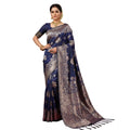 Vaystra Silk Blend Printed Saree With Unstitched Blouse 5.5Mtr – Navy Blue