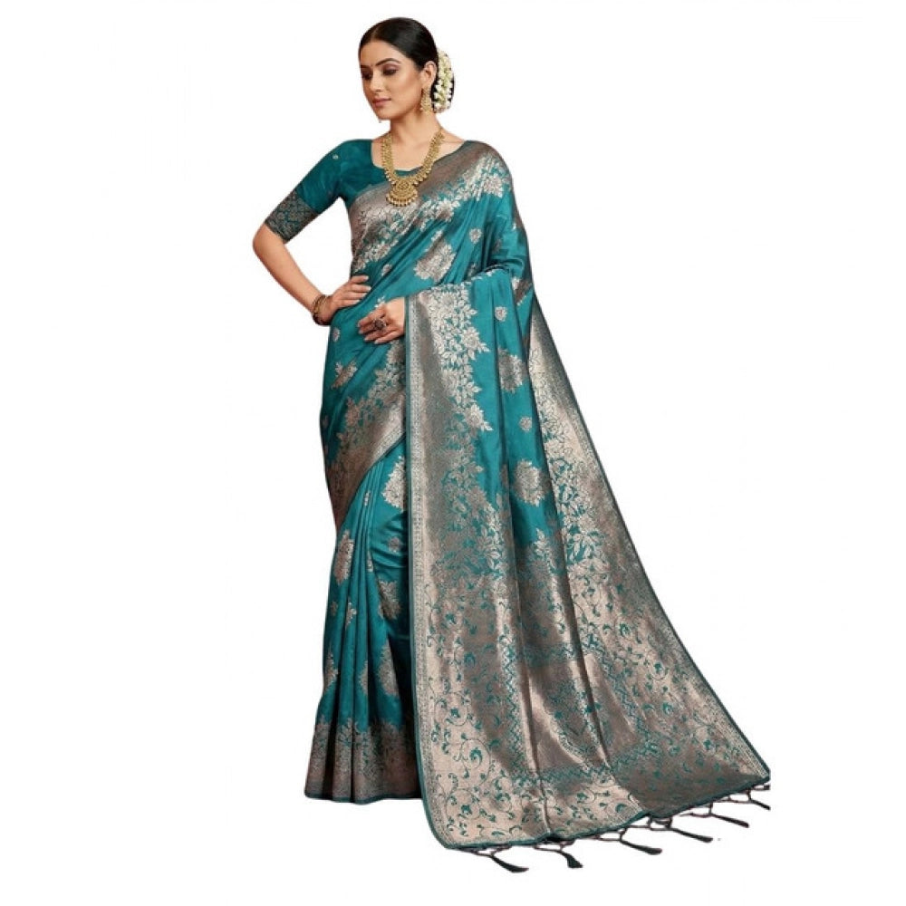 Vaystra Silk Blend Printed Saree With Unstitched Blouse 5.5Mtr – Sea Green