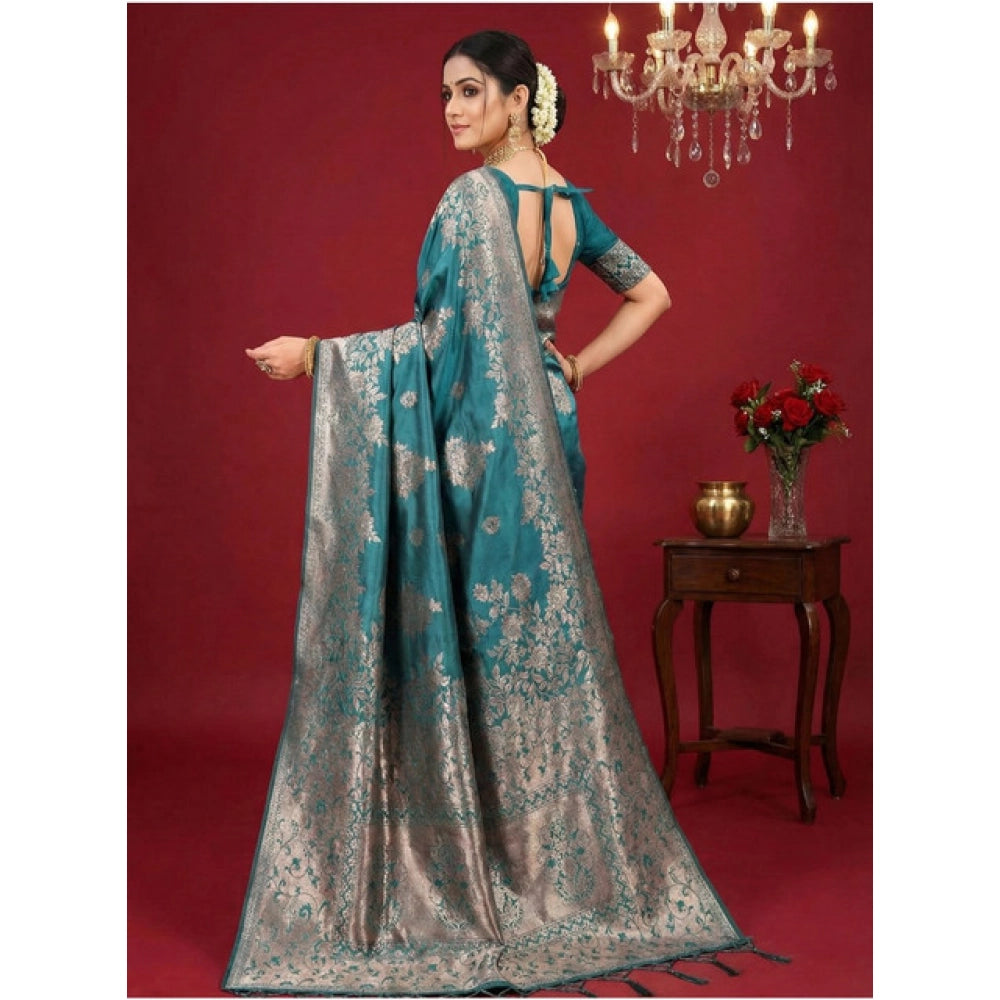 Vaystra Silk Blend Printed Saree With Unstitched Blouse 5.5Mtr – Sea Green