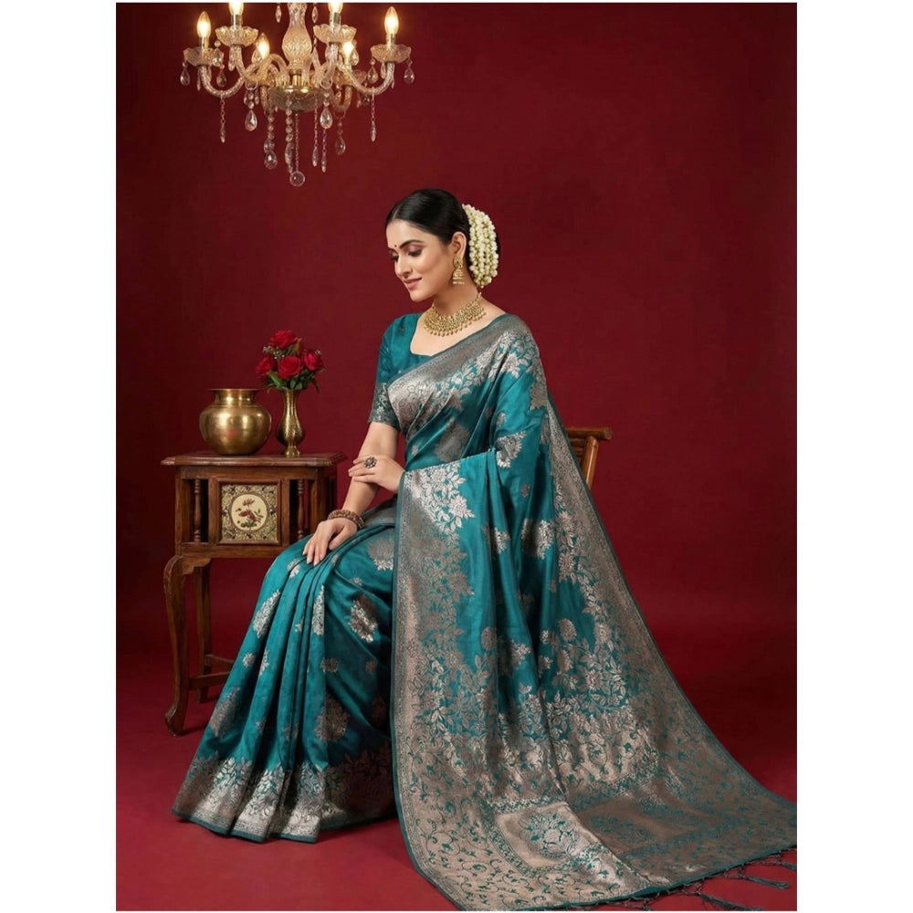 Vaystra Silk Blend Printed Saree With Unstitched Blouse 5.5Mtr – Sea Green