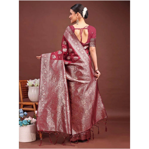 Vaystra Banarasi Silk Printed Saree With Unstitched Blouse 5.5Mtr – Maroon