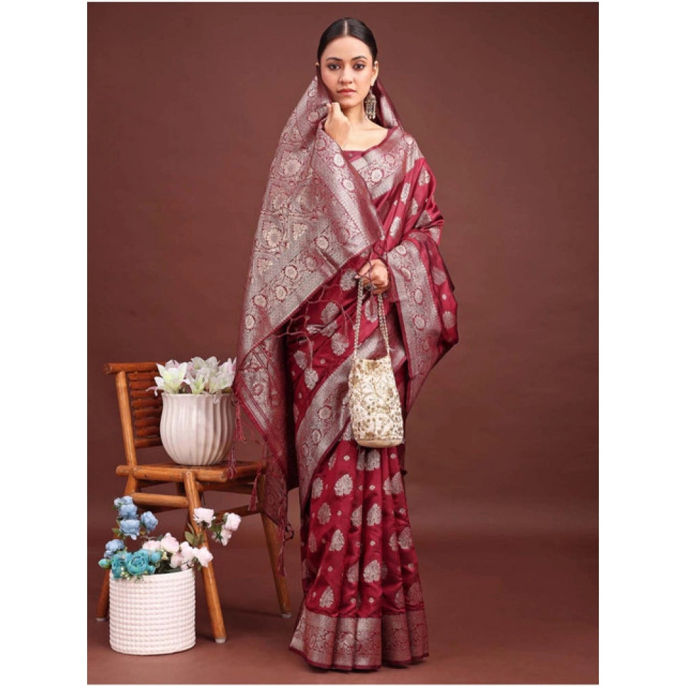 Vaystra Banarasi Silk Printed Saree With Unstitched Blouse 5.5Mtr – Maroon