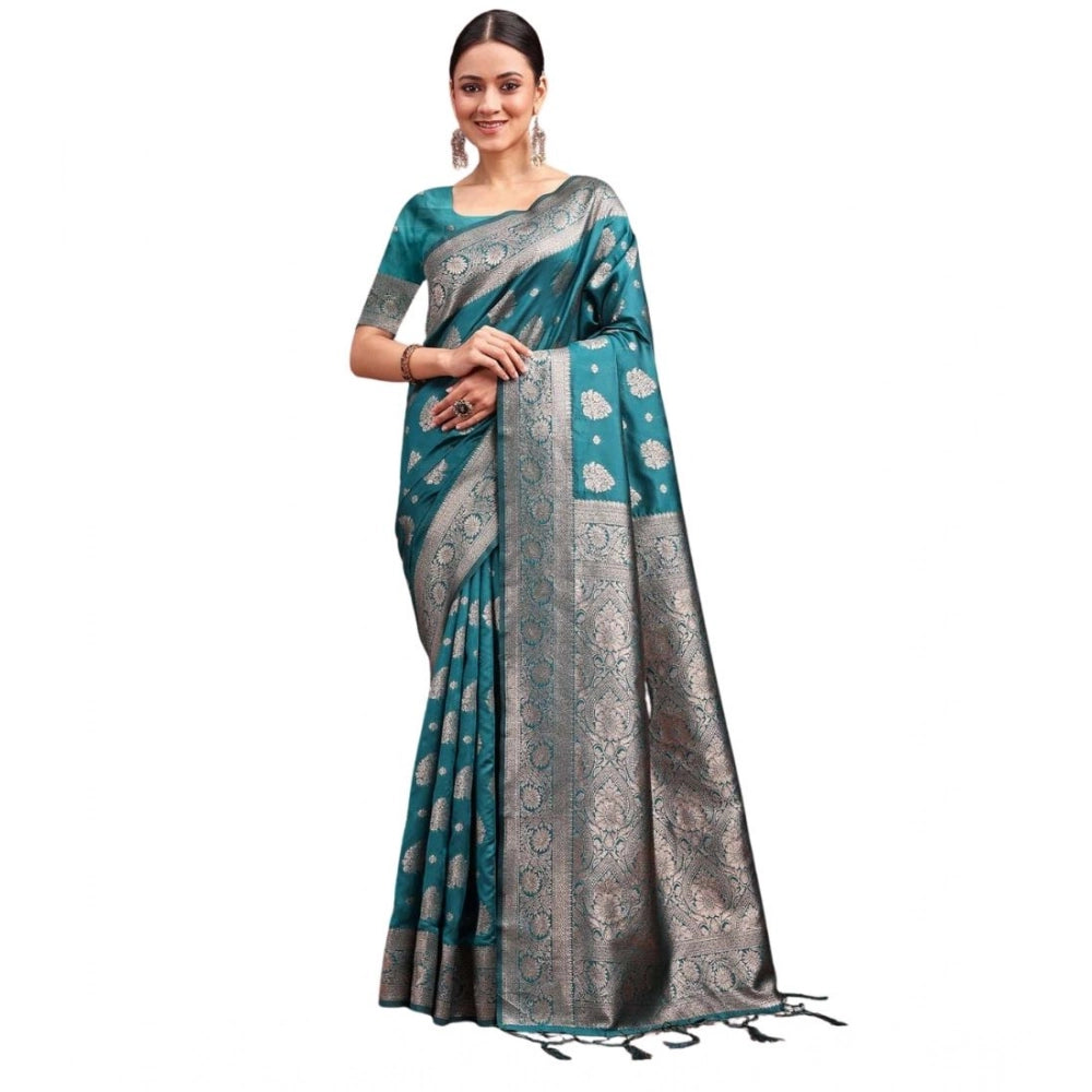Vaystra Banarasi Silk Printed Saree With Unstitched Blouse 5.5Mtr – Sea Green