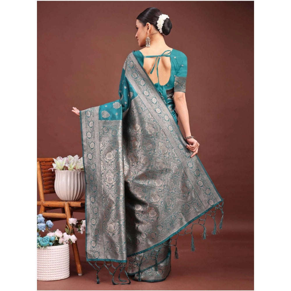 Vaystra Banarasi Silk Printed Saree With Unstitched Blouse 5.5Mtr – Sea Green