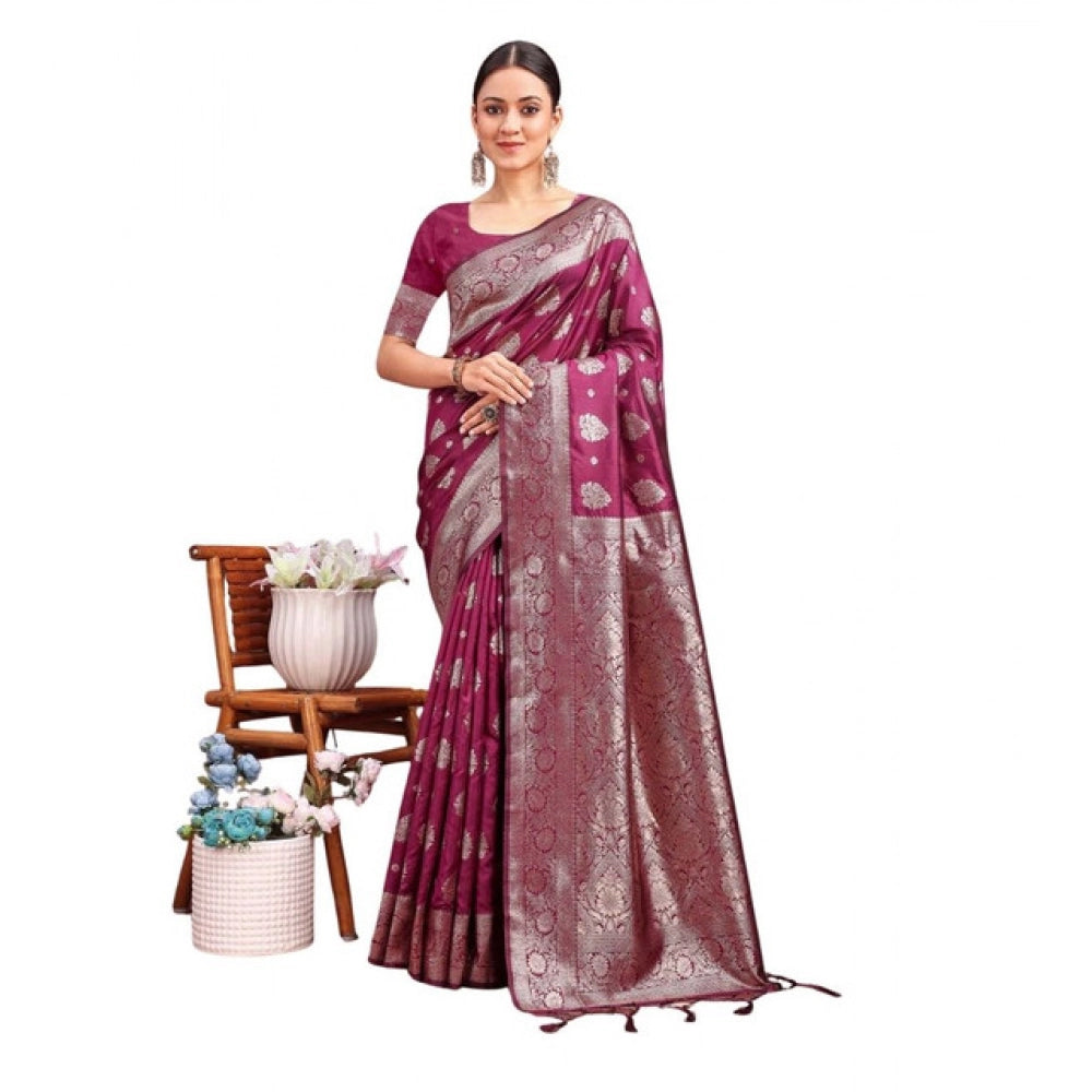 Vaystra Banarasi Silk Printed Saree With Unstitched Blouse 5.5Mtr – Purple