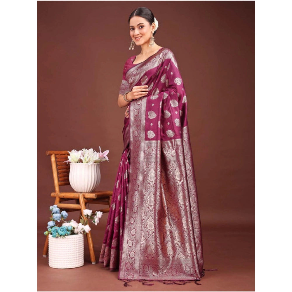 Vaystra Banarasi Silk Printed Saree With Unstitched Blouse 5.5Mtr – Purple